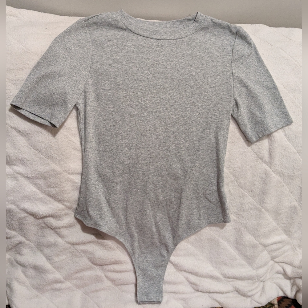 SHEIN Gray Ribbed Bodysuit One Piece
